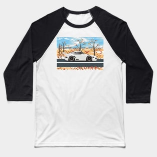 SuperCar on Desert Road during Autumn - White Baseball T-Shirt